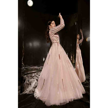 Masumi Mewawalla Pinkish Nude Embroidered Gown