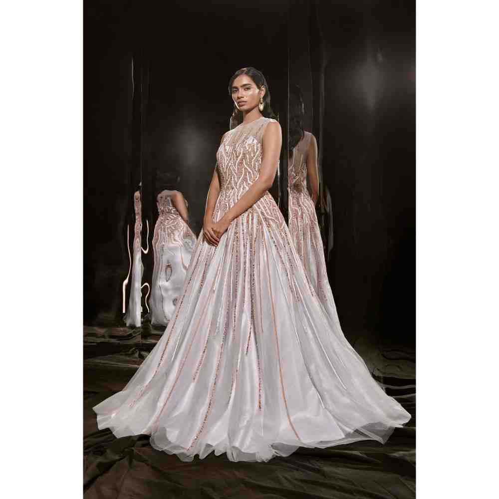 Masumi Mewawalla Ice Blue Embroidered Gown