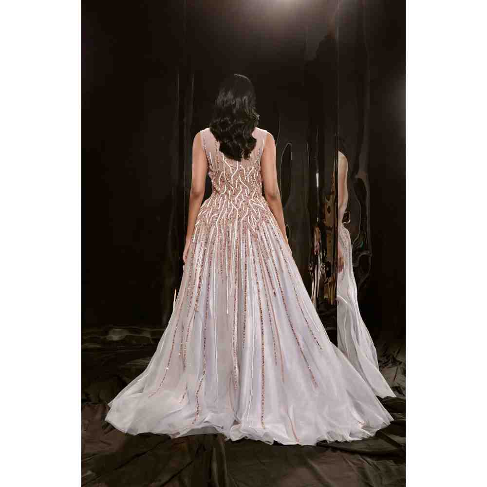 Masumi Mewawalla Ice Blue Embroidered Gown