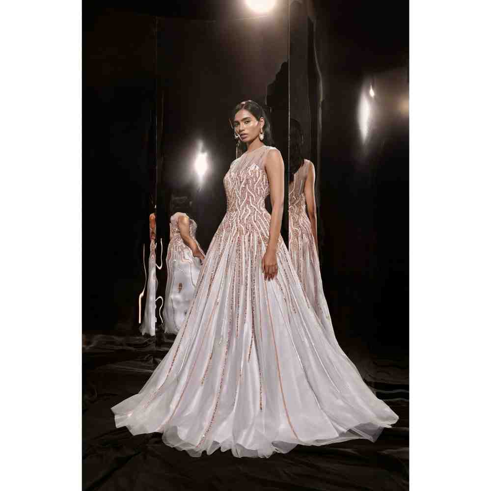 Masumi Mewawalla Ice Blue Embroidered Gown