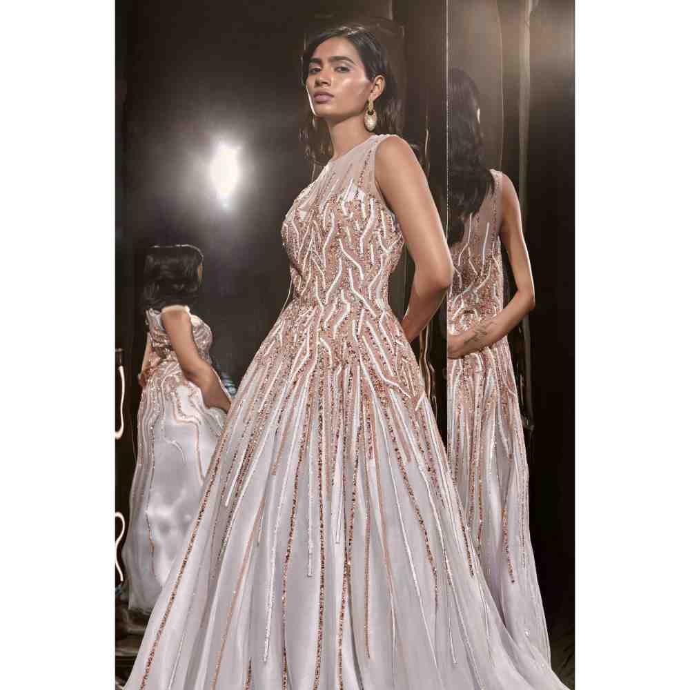 Masumi Mewawalla Ice Blue Embroidered Gown