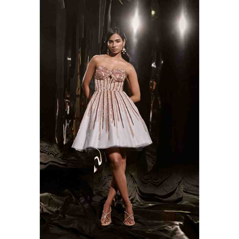 Masumi Mewawalla Ice Blue Embroidered Corset Dress