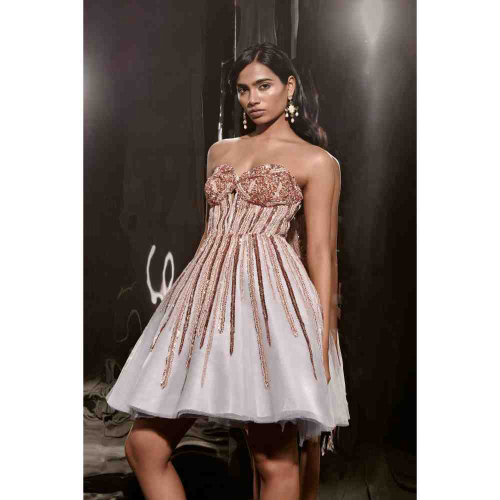 Masumi Mewawalla Ice Blue Embroidered Corset Dress