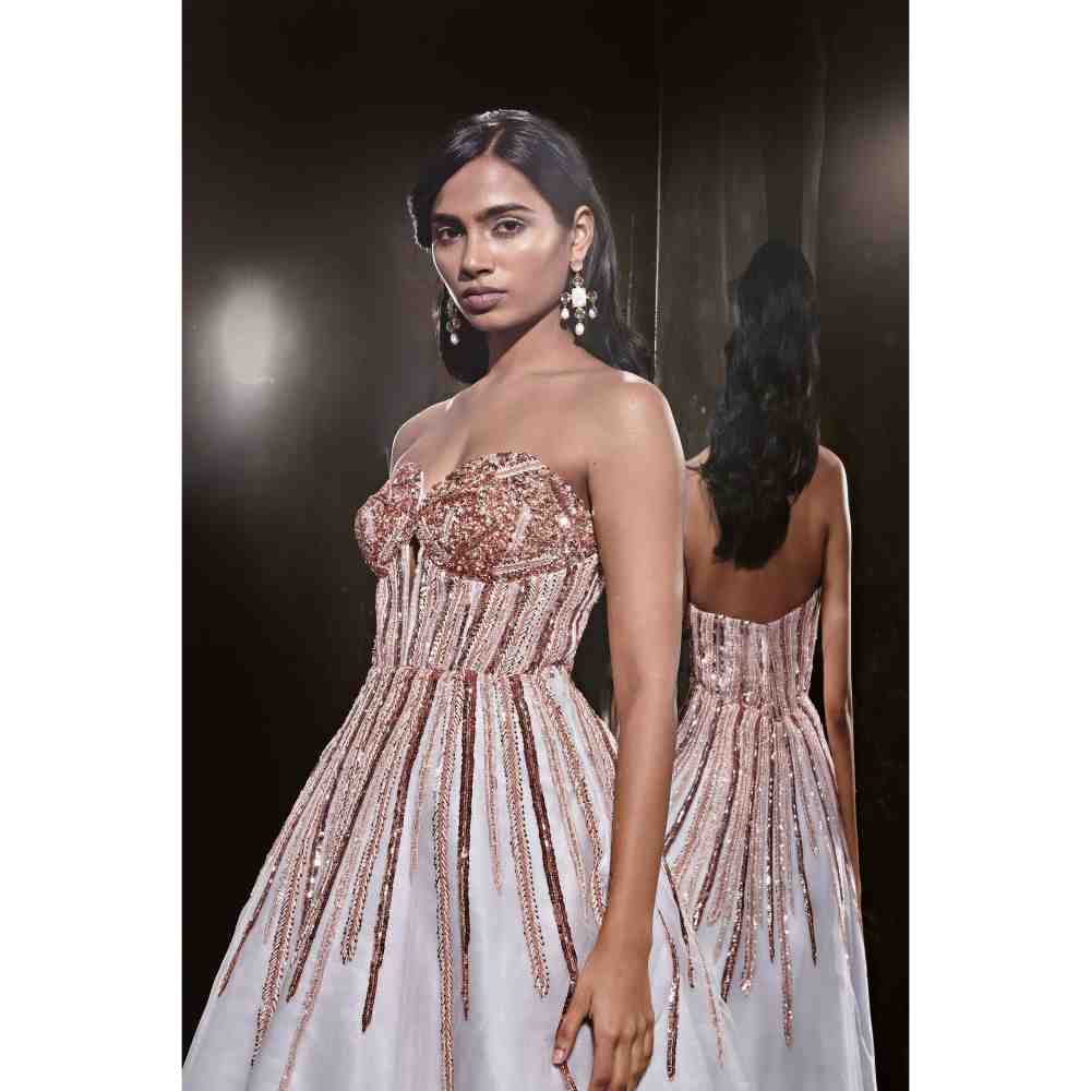 Masumi Mewawalla Ice Blue Embroidered Corset Dress