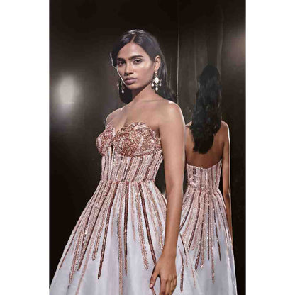 Masumi Mewawalla Ice Blue Embroidered Corset Dress