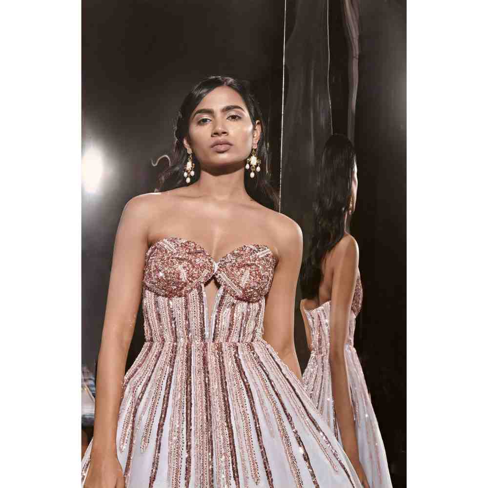 Masumi Mewawalla Ice Blue Embroidered Corset Dress