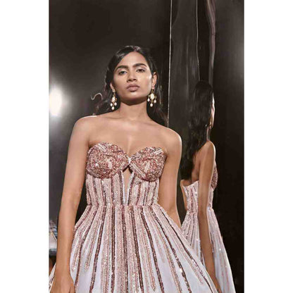 Masumi Mewawalla Ice Blue Embroidered Corset Dress