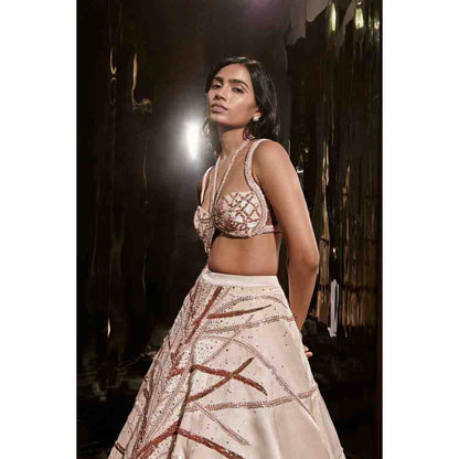 Masumi Mewawalla Light Nude Embroidered Lehenga Blouse (Set of 3)