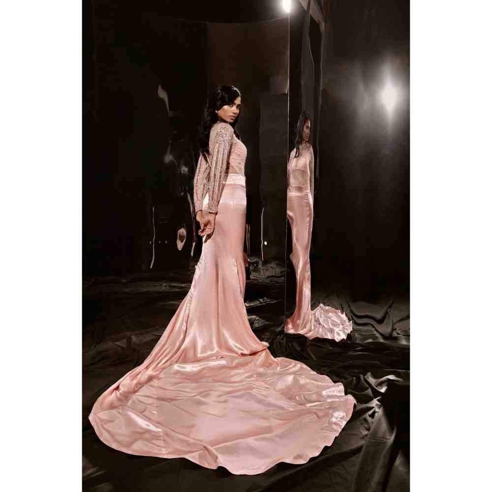 Masumi Mewawalla Rose Pink Embroidered Bodysuit with Skirt (Set of 2)