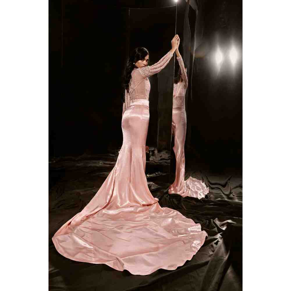 Masumi Mewawalla Rose Pink Embroidered Bodysuit with Skirt (Set of 2)