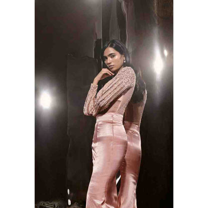 Masumi Mewawalla Rose Pink Embroidered Bodysuit with Skirt (Set of 2)