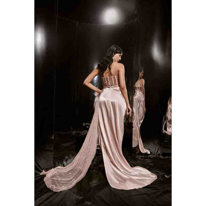 Masumi Mewawalla Pinkish Nude Embroidered Dress with Drape