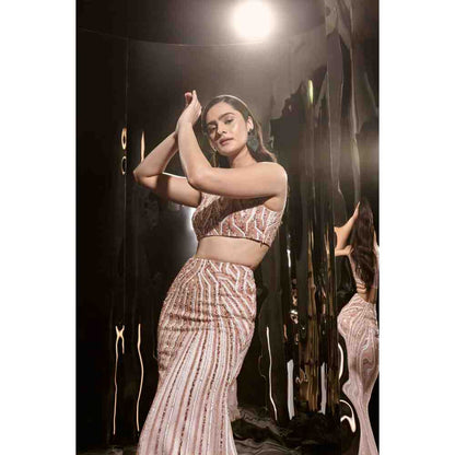 Masumi Mewawalla Pink Embroidered Skirt Blouse with Veil Dupatta (Set of 3)