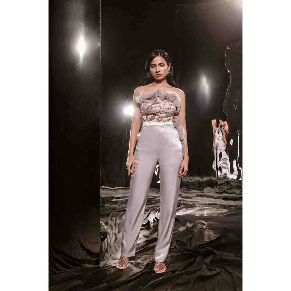 Masumi Mewawalla Lilac Embroidered Ruffle Jumpsuit