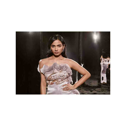 Masumi Mewawalla Lilac Embroidered Ruffle Jumpsuit