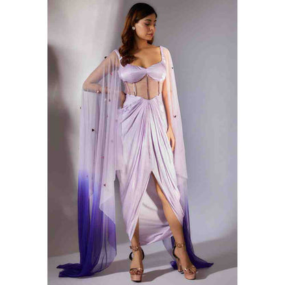 Masumi Mewawalla Lavender Embellished Draped Corset Dress (Set of 2)