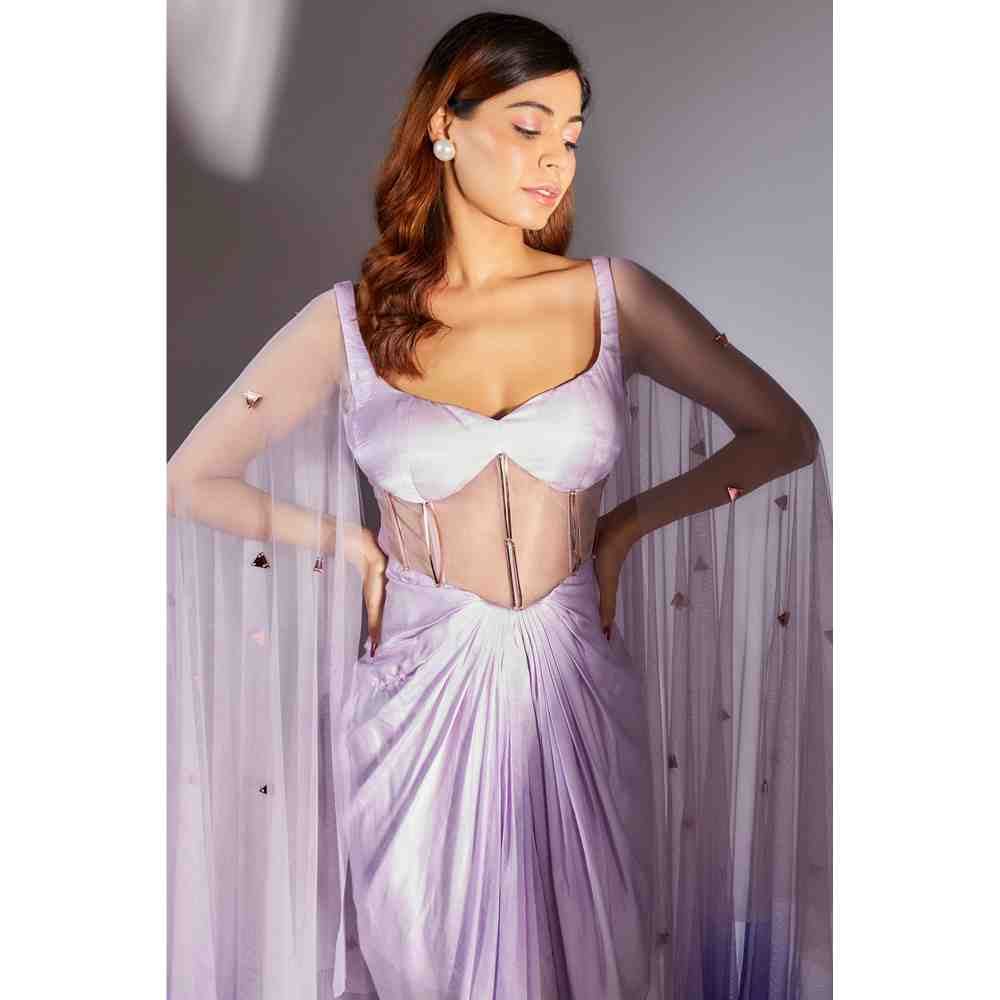 Masumi Mewawalla Lavender Embellished Draped Corset Dress (Set of 2)