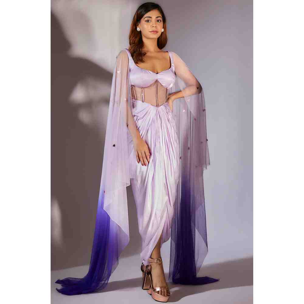 Masumi Mewawalla Lavender Embellished Draped Corset Dress (Set of 2) (XS)