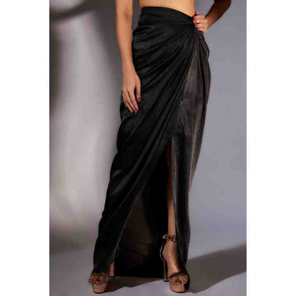 Masumi Mewawalla Pink Embellished Blouse with Black Draped Skirt (Set of 2)