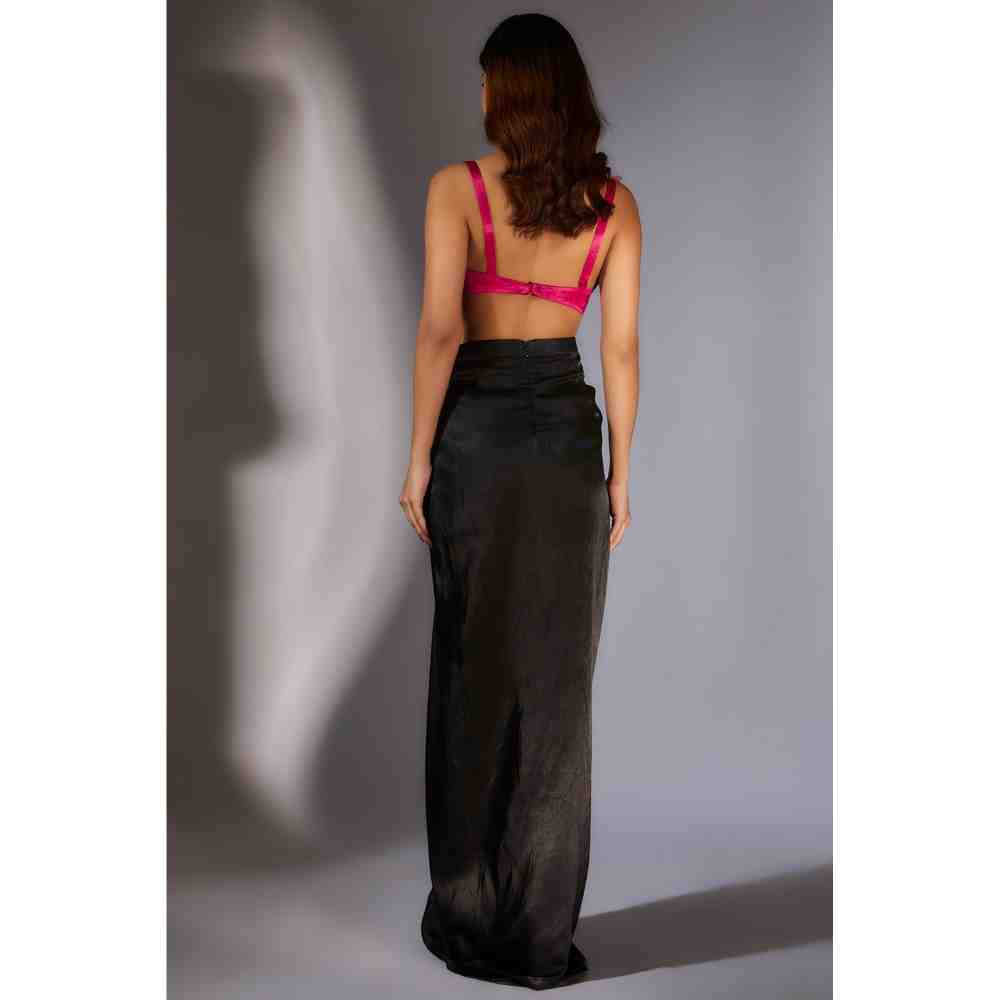 Masumi Mewawalla Pink Embellished Blouse with Black Draped Skirt (Set of 2)