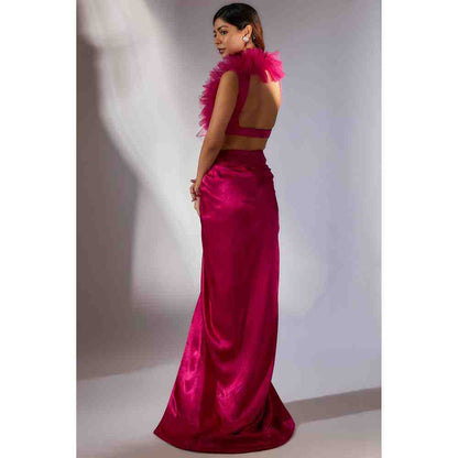 Masumi Mewawalla Hot Pink Ruffle Top with Embroidered Draped Skirt (Set of 2)