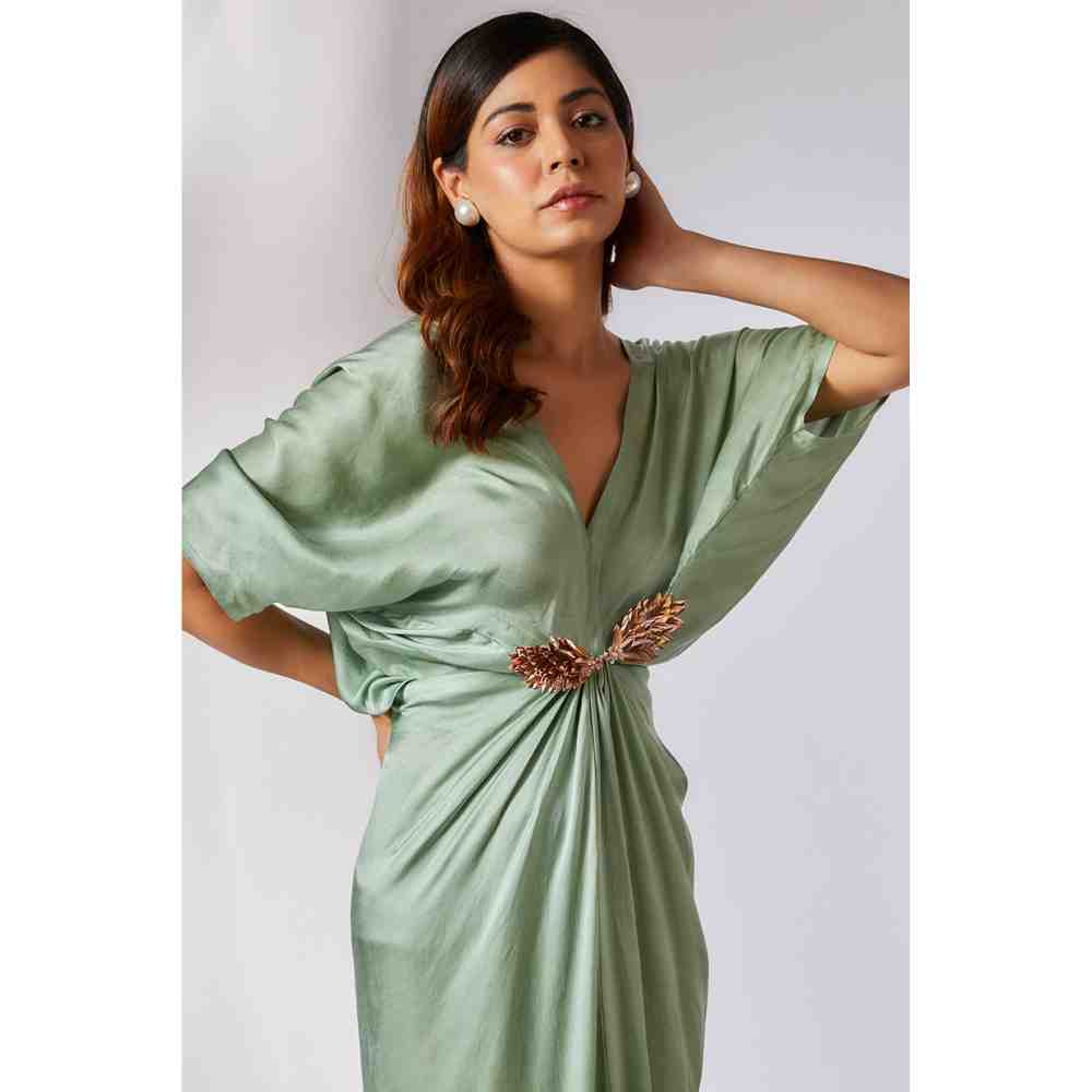 Masumi Mewawalla Sage Green Solid Draped Dress