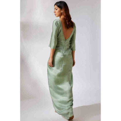Masumi Mewawalla Sage Green Solid Draped Dress