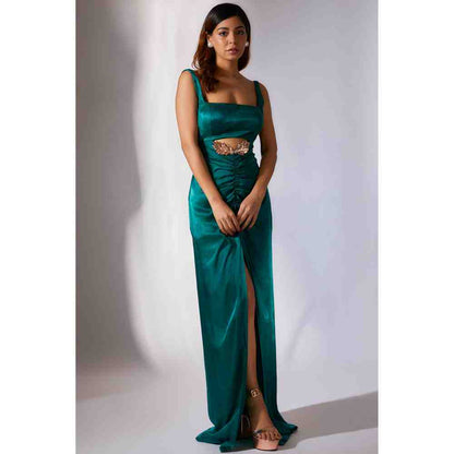 Masumi Mewawalla Teal Green Solid Cutout Dress