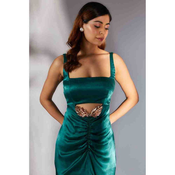 Masumi Mewawalla Teal Green Solid Cutout Dress (XS)
