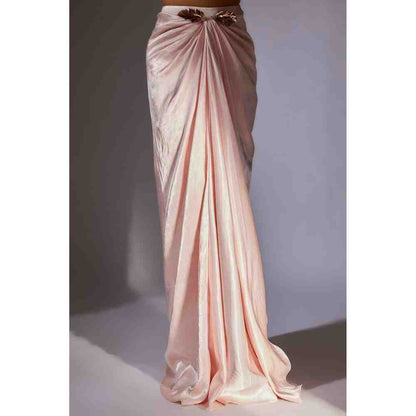 Masumi Mewawalla Baby Pink Ruffle Corset Top with Draped Skirt (Set of 2)