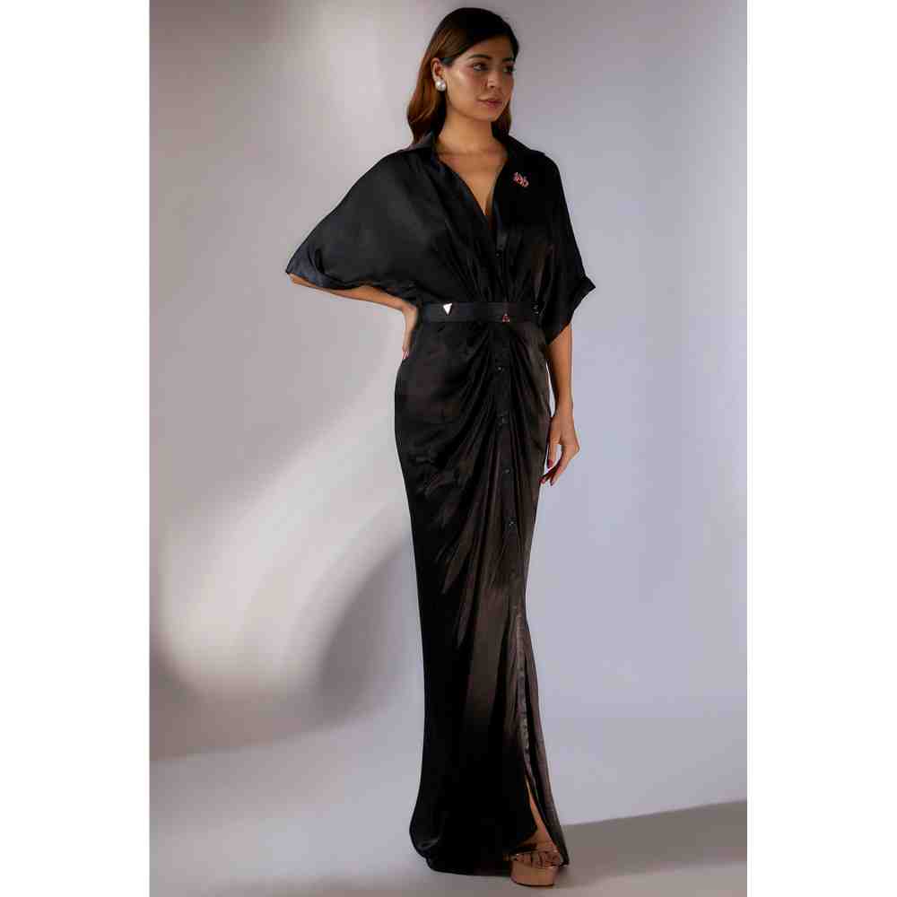 Masumi Mewawalla Black Solid Shirt Dress with Belt (Set of 2)