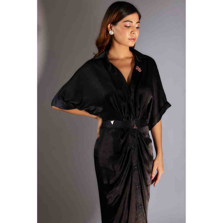 Masumi Mewawalla Black Solid Shirt Dress with Belt (Set of 2) (XS)