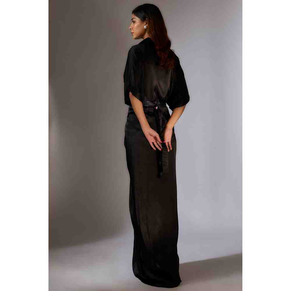 Masumi Mewawalla Black Solid Shirt Dress with Belt (Set of 2)