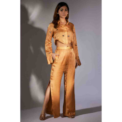 Masumi Mewawalla Mustard Embellished Shirt with Pants (Set of 2)