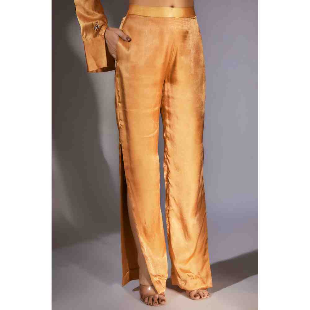 Masumi Mewawalla Mustard Embellished Shirt with Pants (Set of 2)