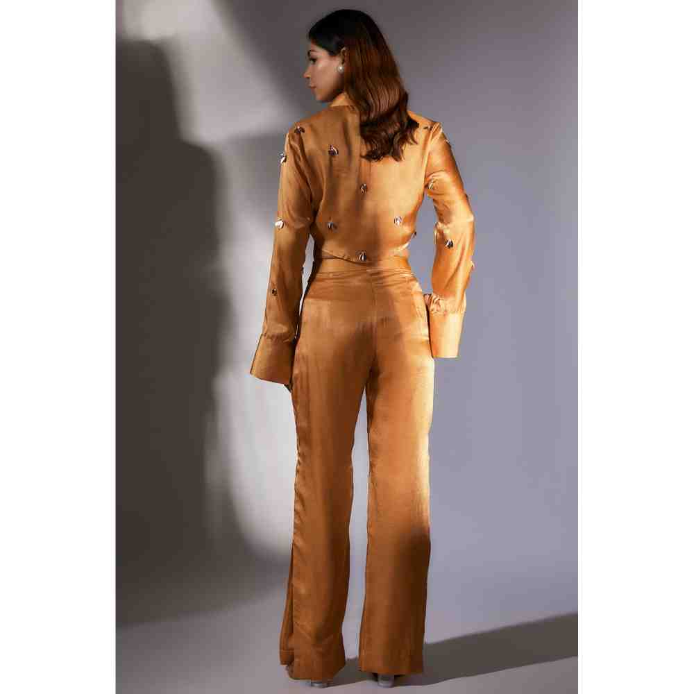 Masumi Mewawalla Mustard Embellished Shirt with Pants (Set of 2)