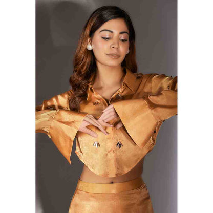 Masumi Mewawalla Mustard Embellished Shirt with Pants (Set of 2)