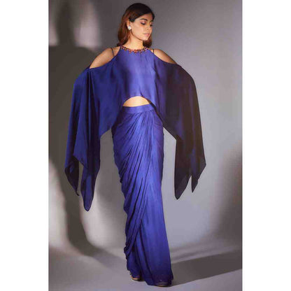 Masumi Mewawalla Royal Blue Skirt with Cape (Set of 3)