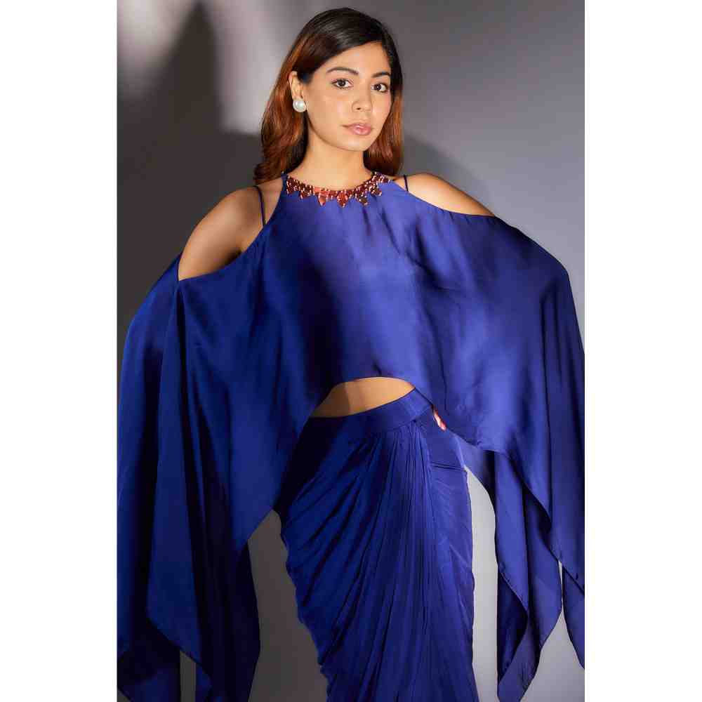 Masumi Mewawalla Royal Blue Skirt with Cape (Set of 3)