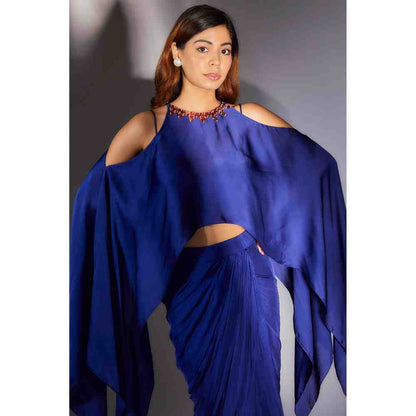 Masumi Mewawalla Royal Blue Skirt with Cape (Set of 3)