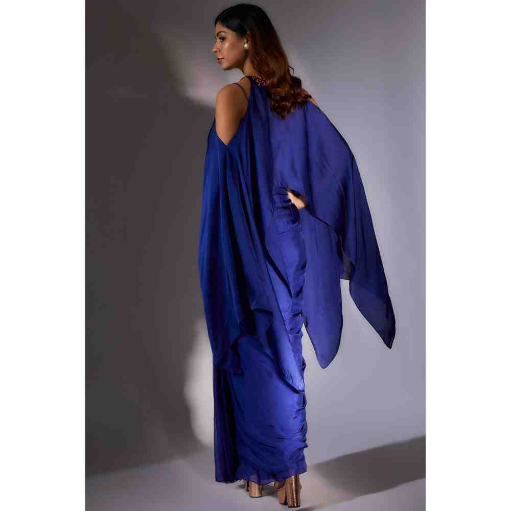 Masumi Mewawalla Royal Blue Skirt with Cape (Set of 3)