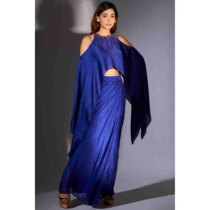 Masumi Mewawalla Royal Blue Skirt with Cape (Set of 3)