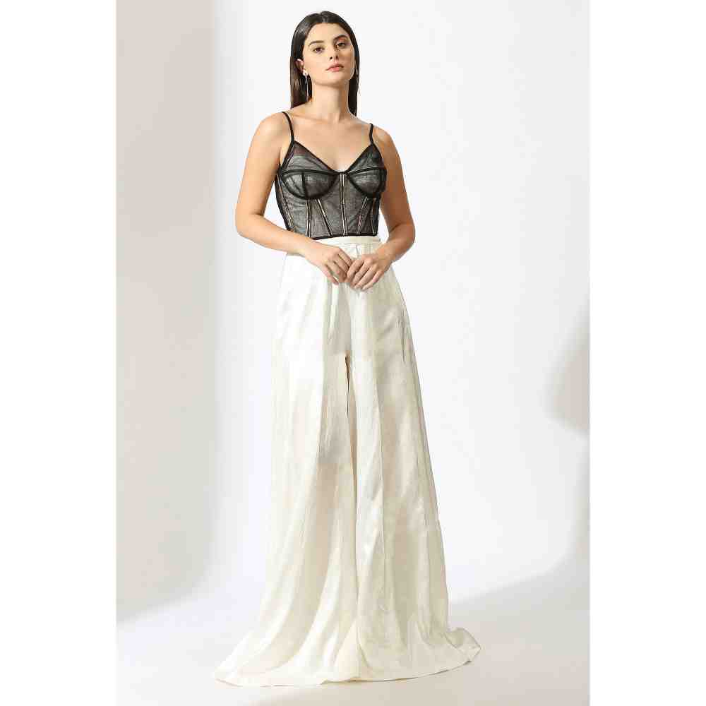 Masumi Mewawalla White Jumpsuit with Black Embellished Corset