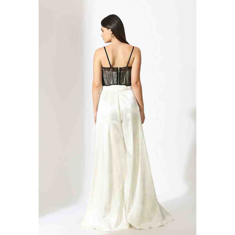 Masumi Mewawalla White Jumpsuit with Black Embellished Corset