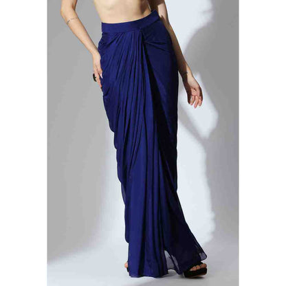 Masumi Mewawalla Royal Blue Embellished Draped Shirt with Skirt (Set of 2)