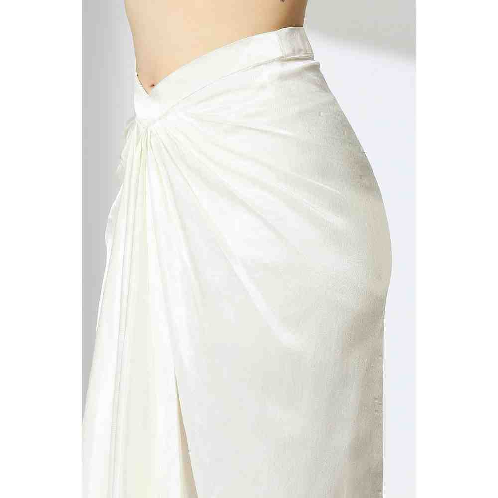 Masumi Mewawalla Black Embellished Blazer with White Draped Skirt (Set of 2)