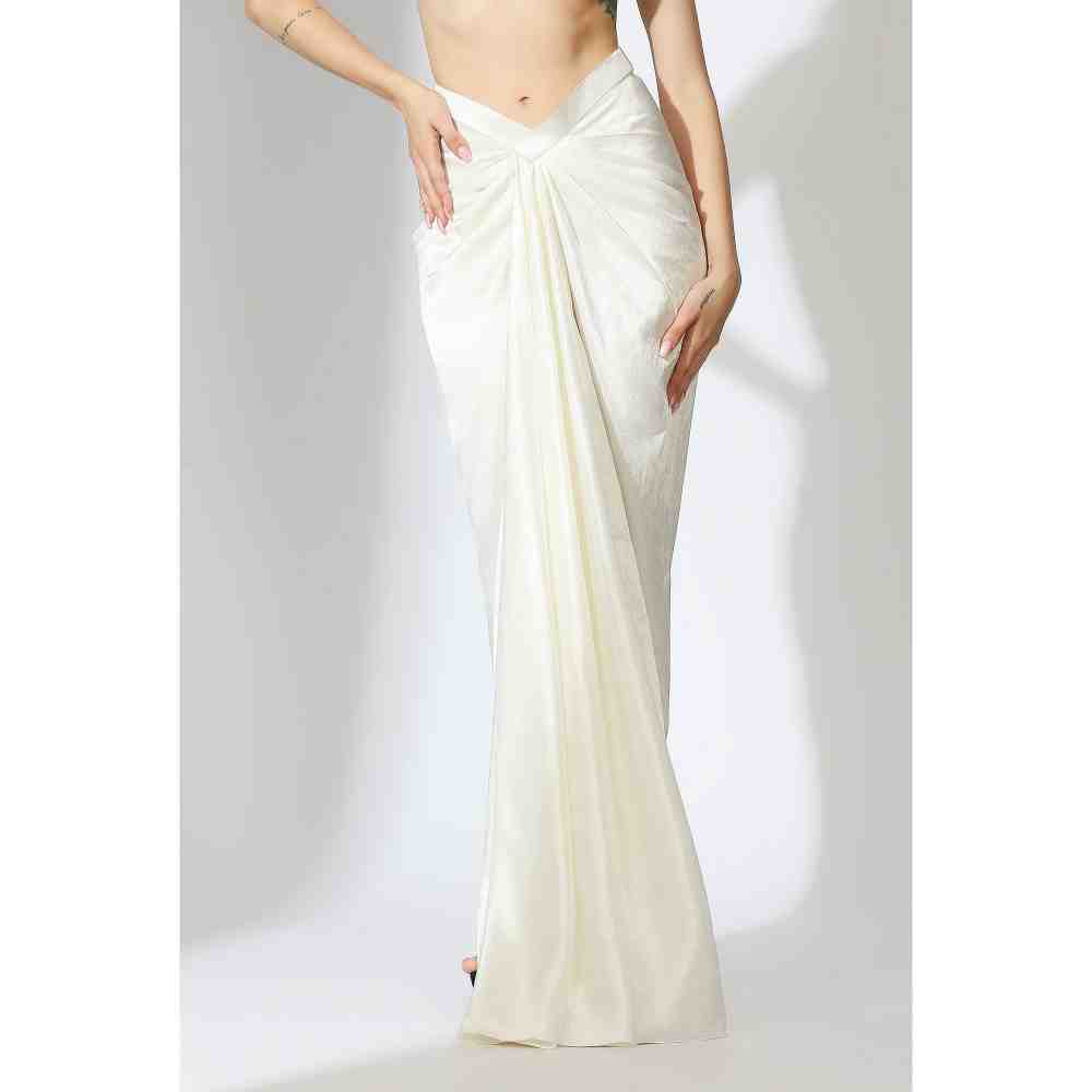 Masumi Mewawalla Black Embellished Blazer with White Draped Skirt (Set of 2)