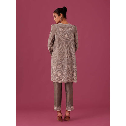 MEDHA BATRA Embroidered Organza Kurta with Pin Tucks Pant & Organza Dupatta Grey (Set of 3)