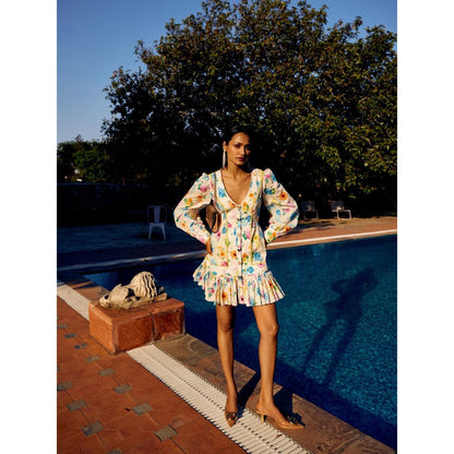 MEDHA BATRA Short Printed Gathered Dress