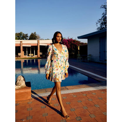 MEDHA BATRA Short Printed Gathered Dress